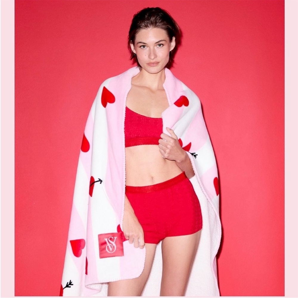 Victoria's Secret Valentine’s Pink & Red Hearts Blanket
